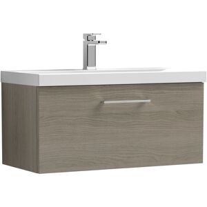Balterley - Wall Hung 1 Drawer Vanity Unit with Mid-Edge Ceramic Basin, 800mm - Woodgrain Solace Oak