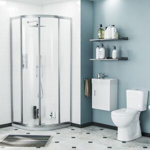 NES HOME Lindley 3-Piece White Shower Enclosure Suite - 800mm Quadrant Shower Enclosure with Tray, Close Coupled WC Toilet with Seat and Wall Hung Vanity