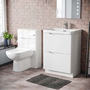 NES HOME Merton 600 Freestanding White Basin Vanity Cabinet, wc & Round btw Toilet Set