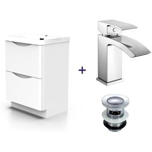 Nes Home - Merton Basin Vanity Unit and Waterfall Mono Mixer Tap and Waste Set