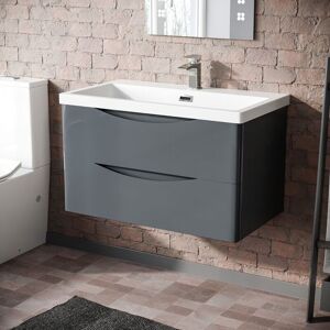 Nes Home - Merton Modern 800mm mdf Grey Wall Hung Drawer & Resin White Basin Sink Vanity