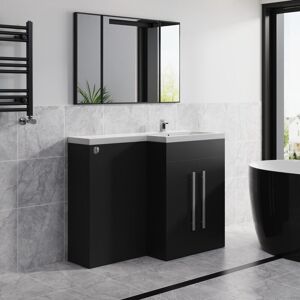 NRG Matt Black l Shape Vanity Unit rh Right Hand Basin Sink Cabinet Bathroom Furniture