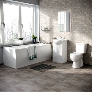 NES HOME Memphis 3-Piece Bathroom Suite White - Close Coupled Toilet, 450mm Basin Vanity Unit and Round Bath Tub