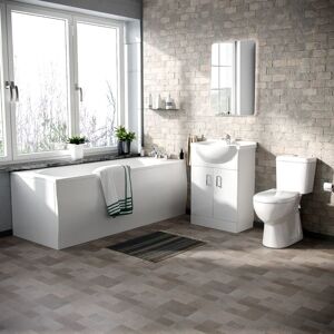 Nes Home - Memphis fp 3-Piece Bathroom Suite White - Close Coupled Toilet, 550mm Basin Vanity Unit and Round Bath Tub + Panels