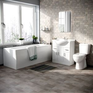 Nes Home - Memphis 3-Piece Bathroom Suite White - Close Coupled Toilet, 750mm Basin Vanity Unit and Round Bath Tub