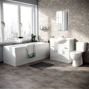 Nes Home - Memphis 3-Piece Bathroom Suite White - Close Coupled Toilet, 850mm Basin Vanity Unit and Round Bath Tub