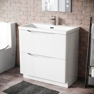 Nes Home - Modern 800mm Freestanding Gloss White Basin Vanity Sink 2 Drawer Merton