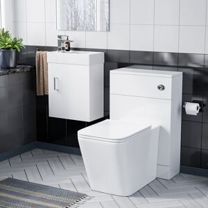 NES HOME Nanuya 400mm Gloss White Wall Hung Vanity, wc Unit & Square btw Rimless Toilet