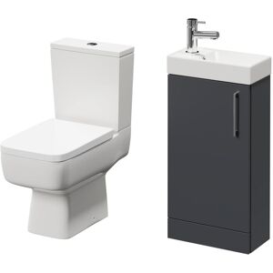 NAPOLI Compact Gloss Grey 400mm Cloakroom Vanity Unit and Toilet Suite including Paulo Toilet and Floor Standing Vanity Unit with Single Door and Polished