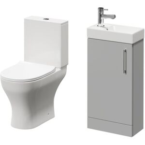 Napoli Compact Gloss Grey Pearl 400mm Cloakroom Vanity Unit and Toilet Suite including Jubilee Open Back Toilet and Floor Standing Vanity Unit with