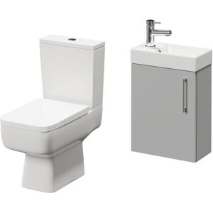 NAPOLI Compact Gloss Grey Pearl 400mm Cloakroom Vanity Unit and Toilet Suite including Paulo Toilet and Wall Mounted Vanity Unit with Single Door and