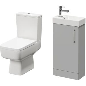 NAPOLI Compact Gloss Grey Pearl 400mm Cloakroom Vanity Unit and Toilet Suite including Paulo Toilet and Floor Standing Vanity Unit with Single Door and