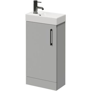 Napoli - Compact Gloss Grey Pearl 400mm Floor Standing Vanity Unit with 1 Tap Hole Basin and Single Door with Gunmetal Grey Handle