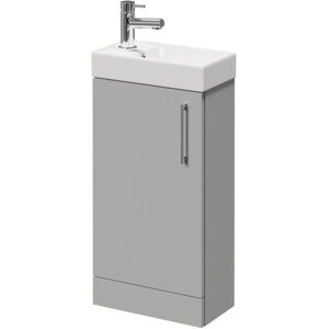 Compact Gloss Grey Pearl 400mm Floor Standing Vanity Unit with 1 Tap Hole Basin and Single Door with Polished Chrome Handle - Napoli