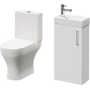 NAPOLI Compact Gloss White 400mm Cloakroom Vanity Unit and Toilet Suite including Jubilee Open Back Toilet and Floor Standing Vanity Unit with Single Door
