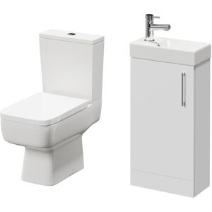 NAPOLI Compact Gloss White 400mm Cloakroom Vanity Unit and Toilet Suite including Paulo Toilet and Floor Standing Vanity Unit with Single Door and Polished