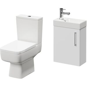 NAPOLI Compact Gloss White 400mm Cloakroom Vanity Unit and Toilet Suite including Paulo Toilet and Wall Mounted Vanity Unit with Single Door and Polished