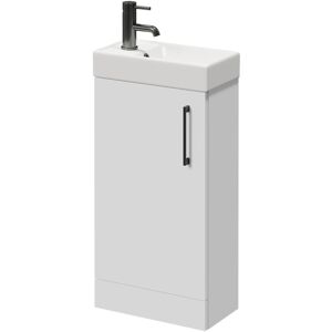 Compact Gloss White 400mm Floor Standing Vanity Unit with 1 Tap Hole Basin and Single Door with Gunmetal Grey Handle - Napoli