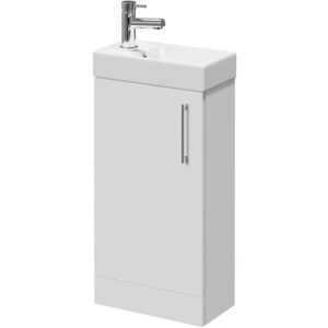 Compact Gloss White 400mm Floor Standing Vanity Unit with 1 Tap Hole Basin and Single Door with Polished Chrome Handle - Napoli
