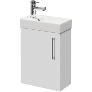 Compact Gloss White 400mm Wall Mounted Vanity Unit with 1 Tap Hole Basin and Single Door with Polished Chrome Handle - Napoli