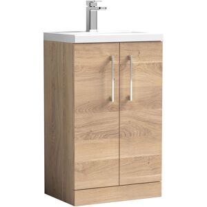 Nuie - Arno Compact Floor Standing 2-Door Vanity Unit with Ceramic Basin 500mm Wide - Bleached Oak