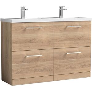 Nuie - Arno Floor Standing 4-Drawer Vanity Unit with Double Polymarble Basin 1200mm Wide - Bleached Oak