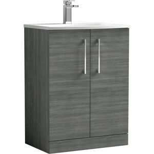 Nuie - Arno Floor Standing 2-Door Vanity Unit with Basin-4 600mm Wide - Anthracite Woodgrain
