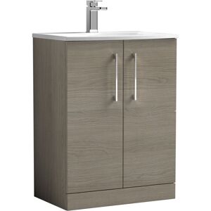 Nuie - Arno Floor Standing 2-Door Vanity Unit with Basin-4 600mm Wide - Solace Oak Woodgrain