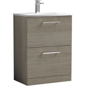 Nuie - Arno Floor Standing 2-Drawer Vanity Unit with Basin-4 600mm Wide - Solace Oak Woodgrain
