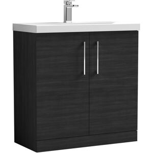 Nuie - Arno Floor Standing 2-Door Vanity Unit with Basin-1 800mm Wide - Black Woodgrain