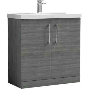 Nuie - Arno Floor Standing 2-Door Vanity Unit with Basin-1 800mm Wide - Anthracite Woodgrain