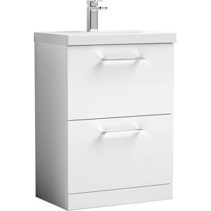 Nuie - Arno Floor Standing 2-Drawer Vanity Unit with Basin-3 600mm Wide - Gloss White