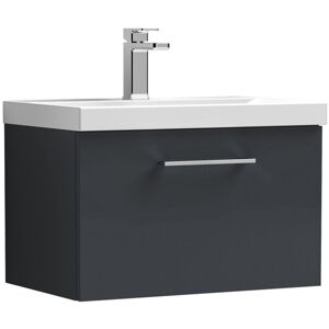 Nuie - Arno Wall Hung 1-Drawer Vanity Unit with Basin-3 600mm Wide - Satin Anthracite