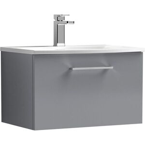 Nuie - Arno Wall Hung 1-Drawer Vanity Unit with Basin-4 600mm Wide - Satin Grey