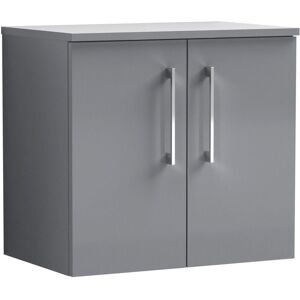 Nuie - Arno Wall Hung 2-Door Vanity Unit with Worktop 600mm Wide - Satin Grey