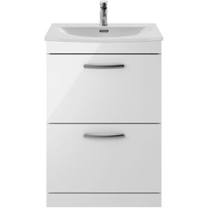 Nuie - Athena Floor Standing 2-Drawer Vanity Unit with Basin-4 600mm Wide - Gloss White