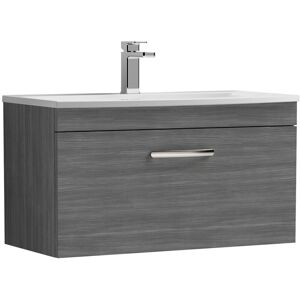 Nuie - Athena Wall Hung 1-Drawer Vanity Unit with Basin-4 800mm Wide - Anthracite Woodgrain