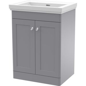 Nuie Classique Floor Standing 2-Door Vanity Unit with Classic Basin 600mm Wide Satin Grey - 0 Tap Hole