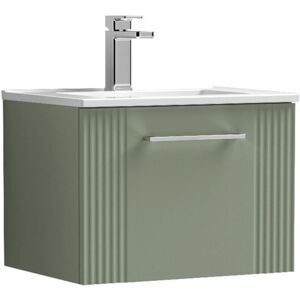 Nuie - Deco Wall Hung 1-Drawer Vanity Unit with Basin-2 500mm Wide - Satin Green