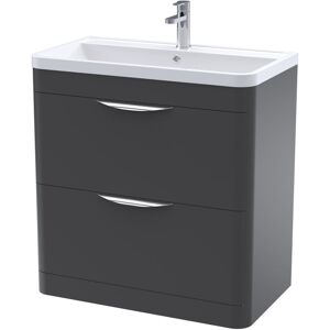 Nuie - Parade Floor Standing 2-Drawer Vanity Unit with Ceramic Basin 800mm Wide - Satin Anthracite