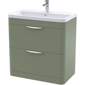 Nuie Parade Floor Standing 2-Drawer Vanity Unit with Polymarble Basin 800mm Wide - Satin Green