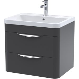 Nuie - Parade Wall Hung 2-Drawer Vanity Unit with Ceramic Basin 600mm Wide - Satin Anthracite