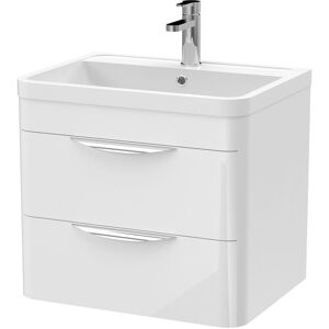 Nuie - Parade Wall Hung 2-Drawer Vanity Unit with Ceramic Basin 600mm Wide - White Gloss