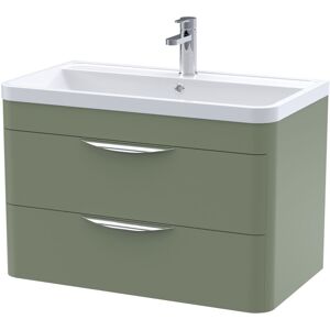 Nuie - Parade Wall Hung 2-Drawer Vanity Unit with Ceramic Basin 800mm Wide - Satin Green