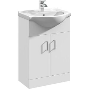 Balterley - 2 Door Bathroom Vanity Basin Unit with Round Basin - 550mm - Gloss White