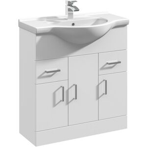 Balterley - 3 Door 2 Drawer Bathroom Vanity Basin Unit with Round Basin - 750mm - Gloss White