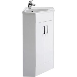 BALTERLEY Gloss White Bathroom Corner Vanity Unit with Basin - Cloakroom Storage Under Sink Unit - 897mm x 590mm