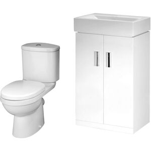 BALTERLEY Cloakroom Suite - Floor Standing Vanity Basin Unit, Toilet and Seat - Gloss White