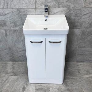 HYDROS 500mm Curved Vanity Unit Sink Ceramic Basin Bathroom Storage White Gloss Pacific, No Tap