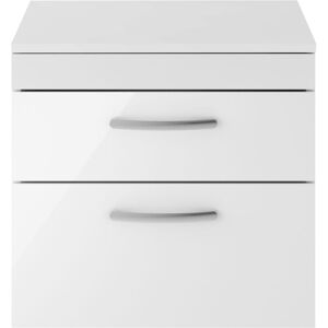 Premier - Nuie Athena Wall Hung 2-Drawer Vanity Unit and Worktop 600mm Wide - Gloss White